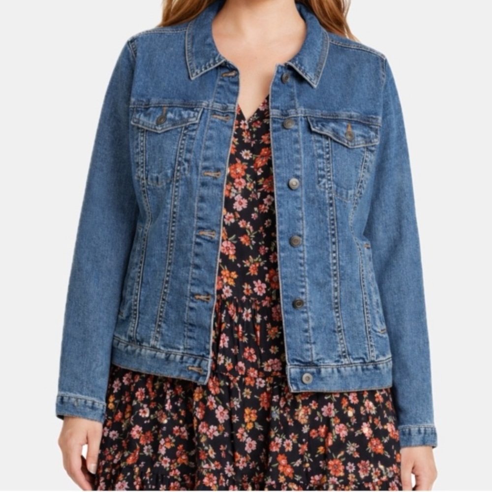 Time and True Classic Blue Denim Jean Jacket Size Large 12-14 100% Cotton